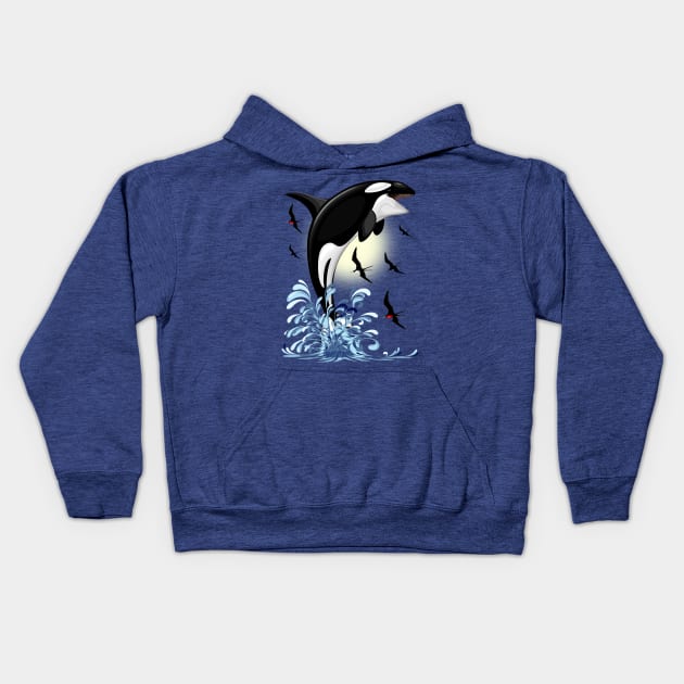 Orca Killer Whale jumping out of Ocean Kids Hoodie by BluedarkArt